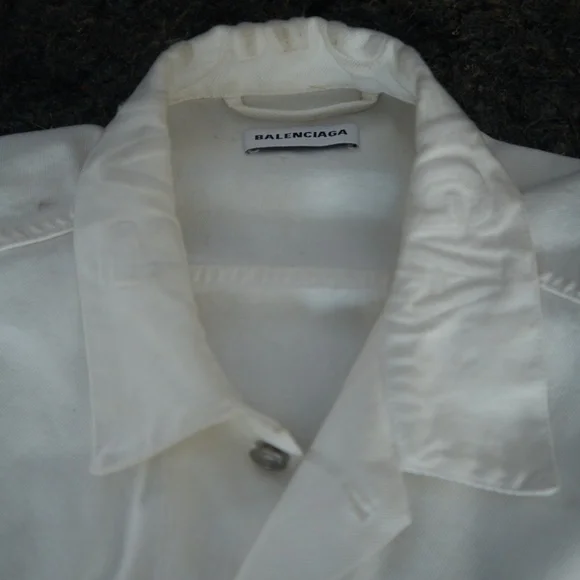 Balenciaga White Denim Jacket Size 38 (M) Logo Buttons andEmbroidery 2018